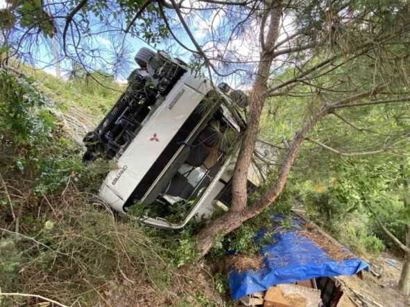 Yasak yola giren kamyon şarampole uçtu: Sürücü yaralandı